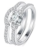 BORUO 925 Sterling Silver Ring, Cubic Zirconia CZ 2pc Wedding Band Stackable Ring Set 4mm Size 4-12