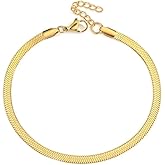 Gold Herringbone Bracelet,18K Gold Plated Dainty Flat Snake Chain, Adjustable Bracelet for Women, Minimalist Everyday Jewelry, Gift for Her
