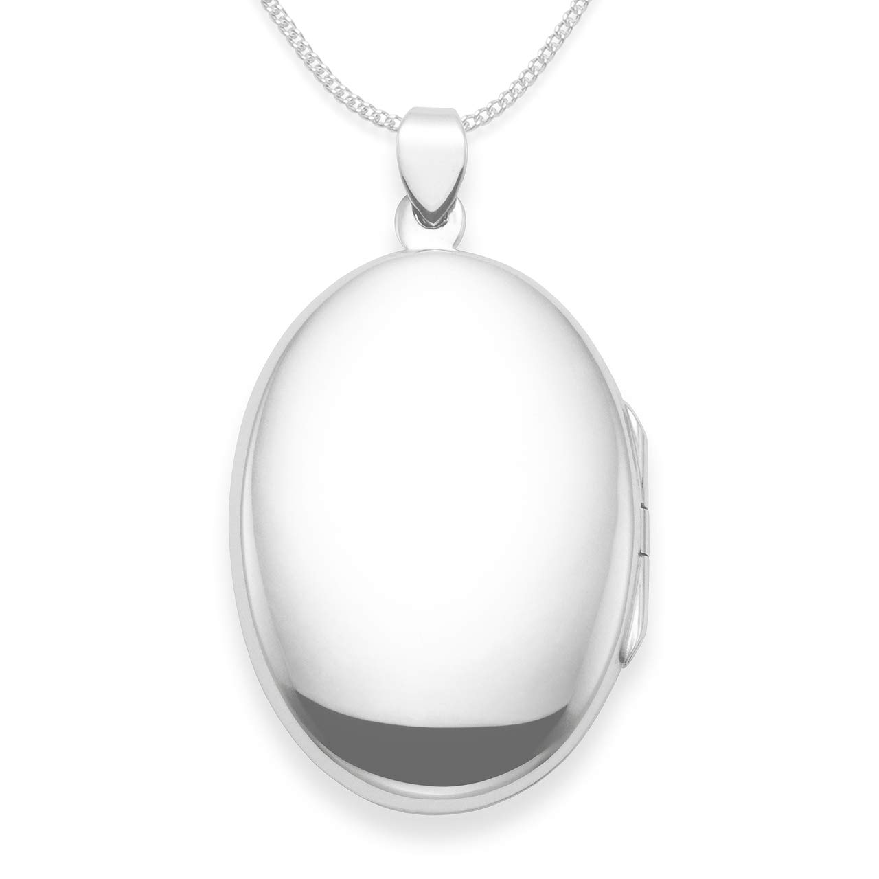 Sterling Silver Locket Necklace on 46cm Silver chain - Large Oval Locket - Size: 34mm x 22mm - weight: 6.7gms. Branded Gift Boxed.8002/46