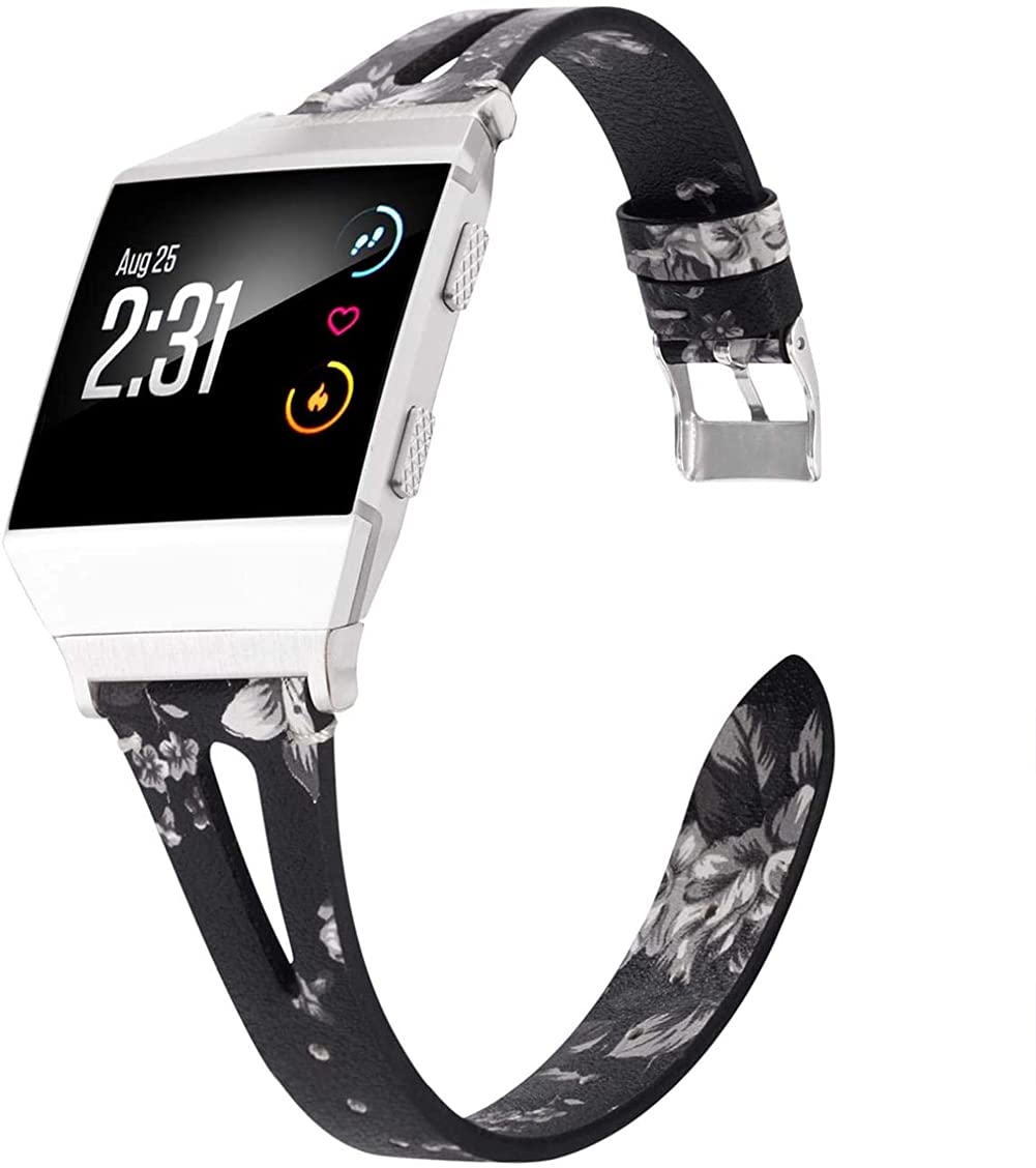 Chainfo Compatible with Fitbit Ionic Strap, Leather Replacement Band Strap Wristband Watch Band Bracelet Wrist Straps with Metal Buckle (Pattern 4)
