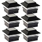 Solar Power Square Outdoor Deck 4x4 PVC Fence Post Light (Black, 6 Pack)