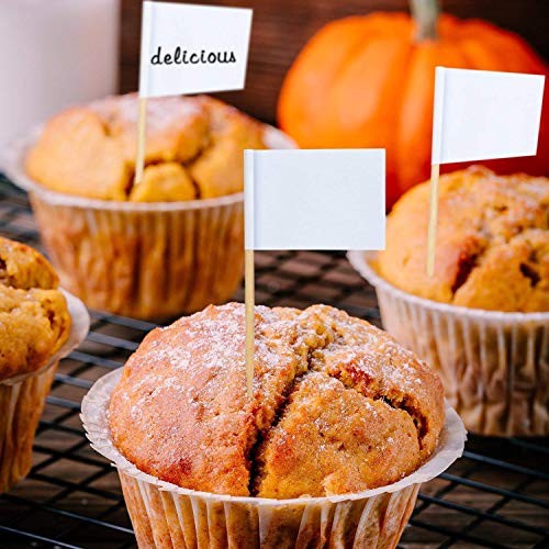 DLOnline 120 Pcs Mini Blank White Flag Toothpicks,DIY Food Picks Cupcake Decoration Fruit Cocktail Sticks Party Supplies, White Flags Labeling Marking for Party Cake - Thumbnail 3
