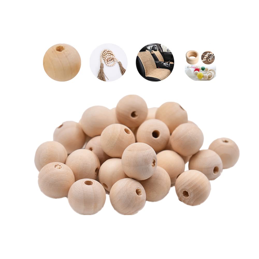 25mm/1 inch Wooden Beads,Unfinished Round Wooden Craft Balls-100 Pack Natural Wood Balls with 5mm Holes for Projects,Wall Hanging Craft,DIY Painting, Art Supplies,Jewellery Making