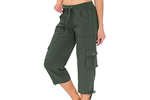 MoFiz Womens Capris with Pockets Loose Fit Casual Capri Pants Dressy Lightweight Ladies Baggy Cargo Pants for Hiking