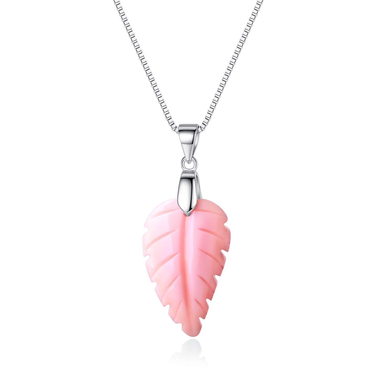 COAI 925 Sterling Silver Leaf Pink Opal Pendant Necklace for Women