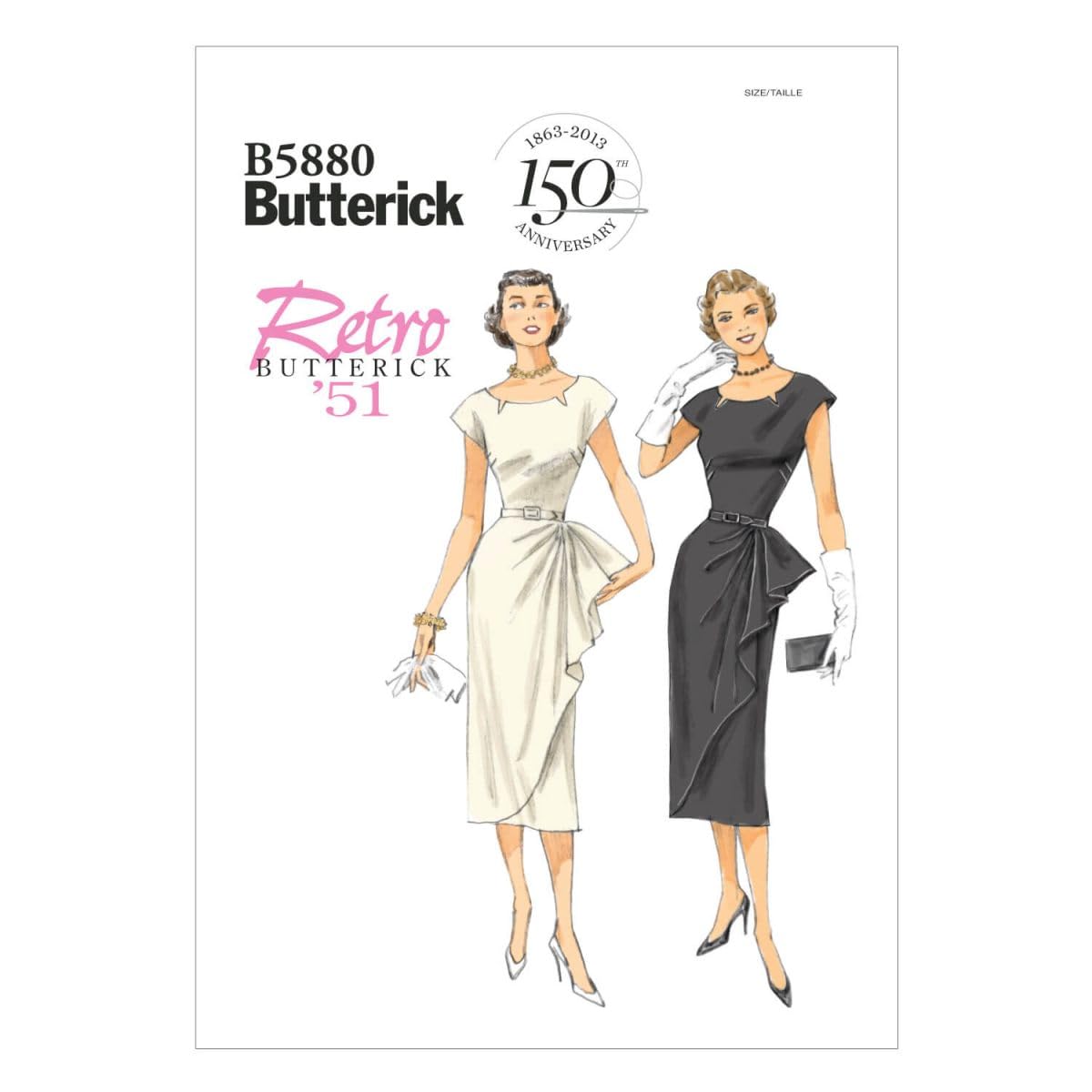 Butterick Patterns B5880 Size A5 6 - 8 - 10 - 12 - 14 Misses' - Misses' Petite Dress and Belt, White