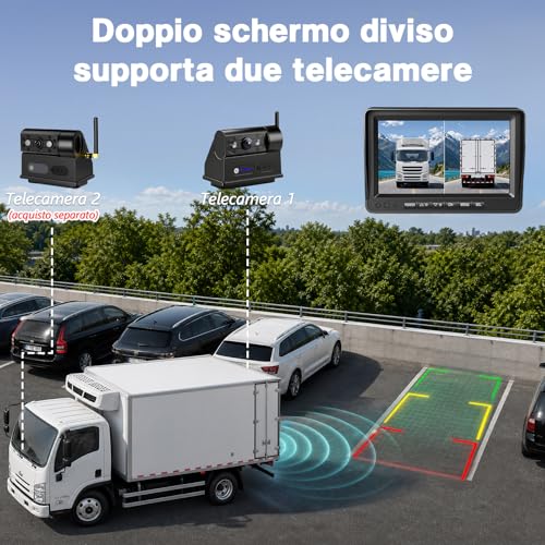 VASTEND Telecamera Retromarcia Solare Wireless 10000mAh, Monitor 7" IPS con DVR, Portata Lunga, Montaggio Magnetico, 1080P HD Visione Notturna, IP67 per Camper Furgone Camion(VS-7G)