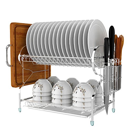 Anfan 2Tier Dish Drying Rack , Stainless Steel Kitchen Dish Rack Cup