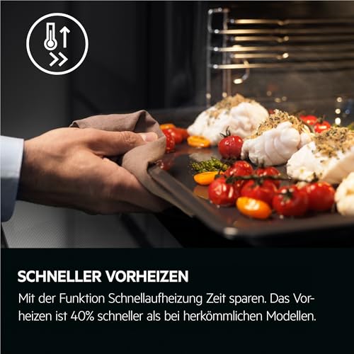 AEG Einbaubackofen, Serie 5 Ringheißluft: Gleichmäßige Garergebnisse auf 3 Ebenen, Pyrolyse Selbstreinigung, 45 Automatikprogramme, LED-Touchdisplay, Schnellaufheizung, Schwarz, TU5PB40WSK 9