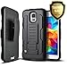 Galaxy S5 Case, Galaxy S5 Case, Starshop [Heavy Duty] Dual Layers Kickstand Case with [0.33m 9H Tempered Glass Screen Protector Included] and Locking Belt Clip (Black)