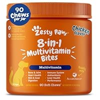 Zesty Paws Dog Multivitamin, Chewable Dog Vitamins and Supplements for Hip & Joints, Skin & Coat, Omega 3 Fish Oil for Dogs- Senior & Puppy Multivitamin- Chicken- 90ct
