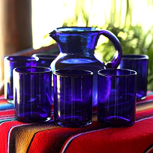 Set of 6 Extra Large Blown Glass 'Cobalt Charm' Tumblers (Mexico)
