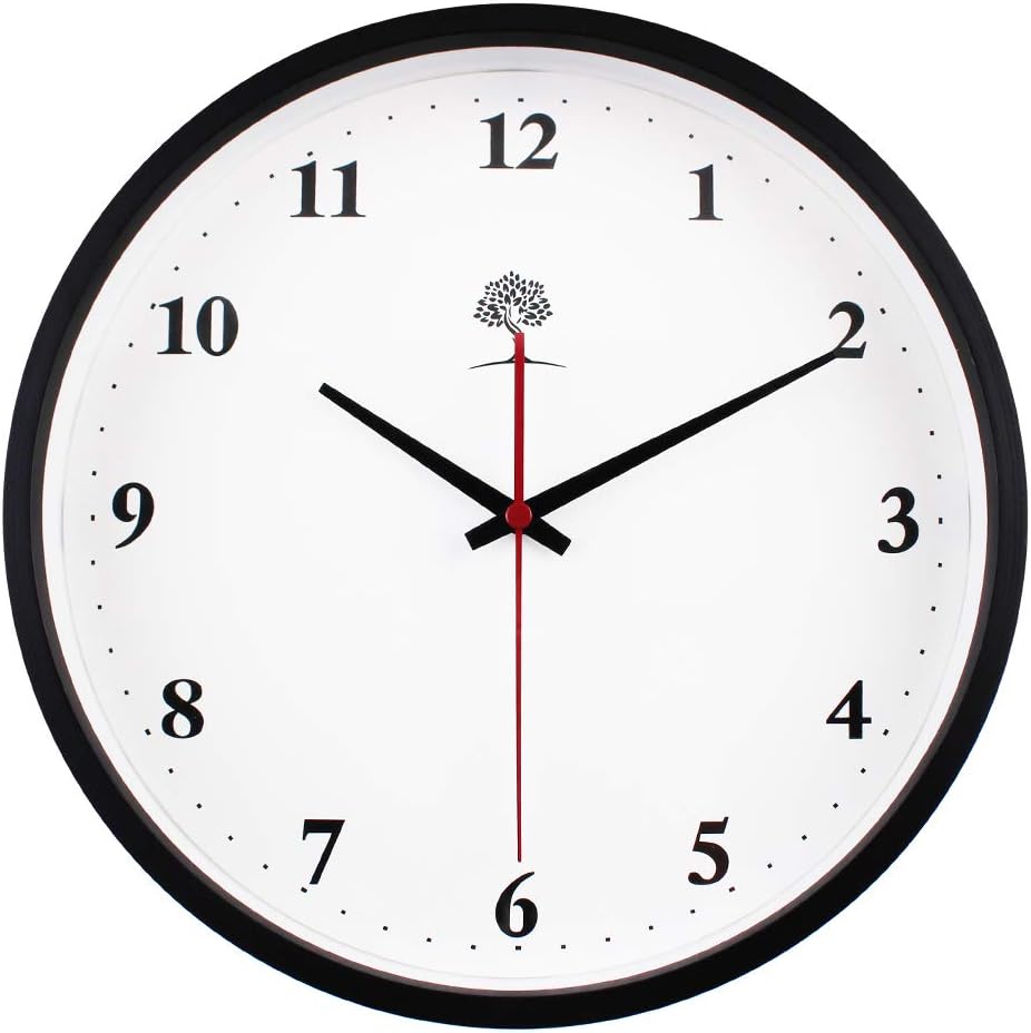 Silent Wall Clock Wood Non Ticking Digital Quiet Sweep 10-Inches Home Decor Vintage Wooden Clocks,Black Number
