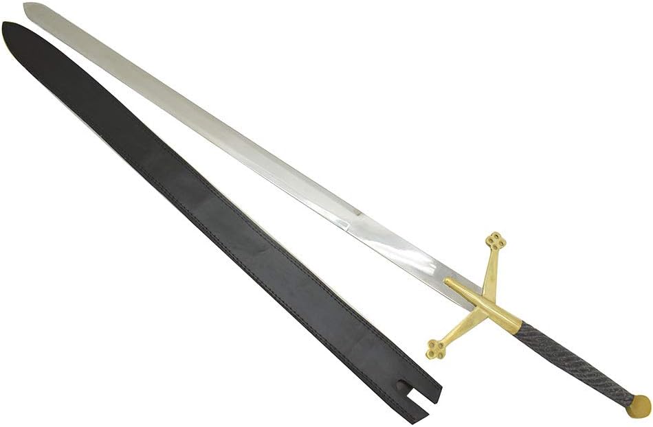 Medieval Warrior Fantasy Claymore Sword with Black Leather Sheath