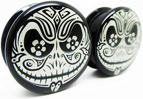 Jack Skellington - B&amp;W Sugar Skull Ear Plugs - Acrylic Screw-On - 10 Sizes - Nightmare Before Christmas - Brand NewPair (1/2" (12mm))