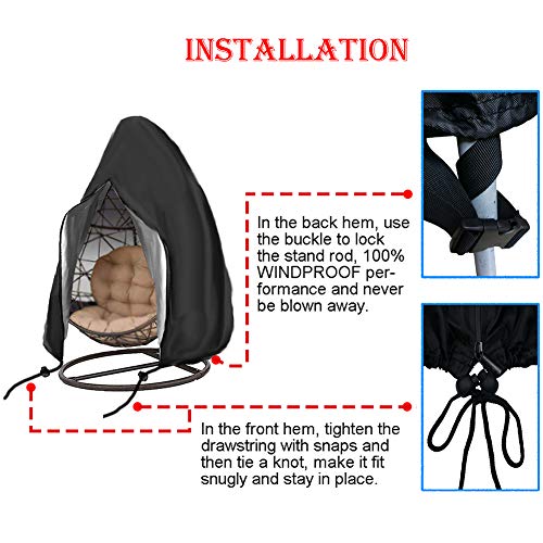 Saking Patio Egg Chair Cover with Zipper, Buckle & Drawstring, Waterproof Windproof Anti-UV Outdoor Swing Hanging Chair Cover -75"H x 45"W
