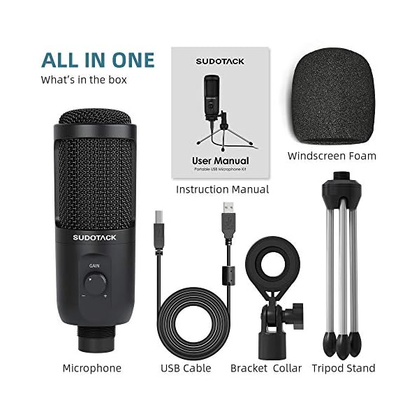 USB Computer Microphone, SUDOTACK PC Condenser Mic With Mic Gain for Gaming, Streaming, Recording, Podcast, Voice Overs, Zoom, Youtube, Compatible with Laptop Desktop Windows macOS (ST-600) - Image 7