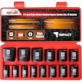 MIXPOWER 6-Piece 1/2" Drive Deep Impact Socket Set – Metric 30-36mm, CR-MO Steel, 6-Point Design, Blow Molded Case, ANSI Certified