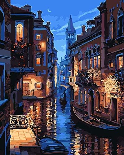DIY Oil Painting Paint by Number Kit for Adults, Paint by Numbers for Kids Drawing with Brushes Paint, Suitable for All Skill Levels 40x50cm (Venice Evening - Frame)