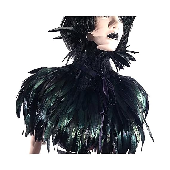 LVOW-Black-Gothic-Victorian-Natural-Feather-Cape-Shawl-Stole-Poncho-with-Choker-Collar-Black