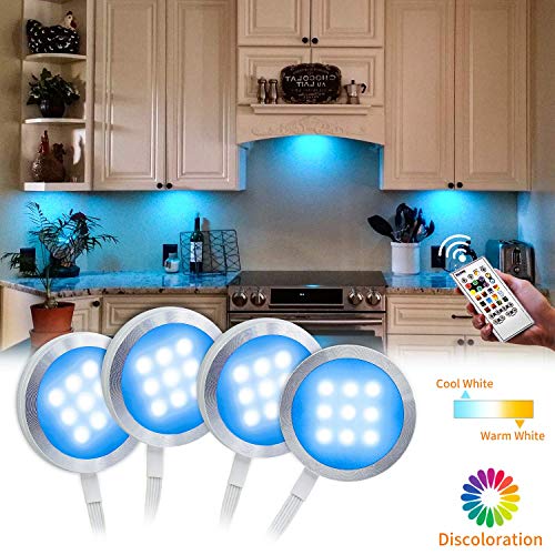 Under Cabinet Lighting Kit- Bason Color Changing Puck Lights，Aluminum RGBW Cabinet Kitchen Lighting for Kitchen Shelf Decoration,Color DIY Timing Function with Remote Control