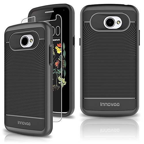 LG K5 / Q6 Case, INNOVAA Dual Armor Bumper Case W/ Free Screen Protector & Touch Screen Stylus Pen - Black