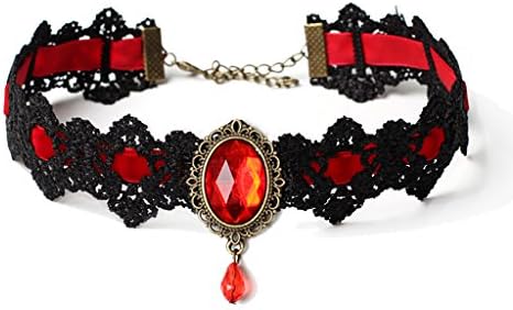 HappyStory Fashion Jewelry Gothic Victorian Velvet Crystal Choker Necklace (Red)