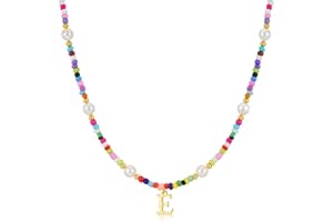 M MOOHAM Colorful Initial Necklaces for Girls Women Kids - Christmas Stocking Stuffers Beaded Pearl Choker Necklace for Women Teen Girl Gifts Trendy Personalized Letter Birthday Gifts Kids Jewelry