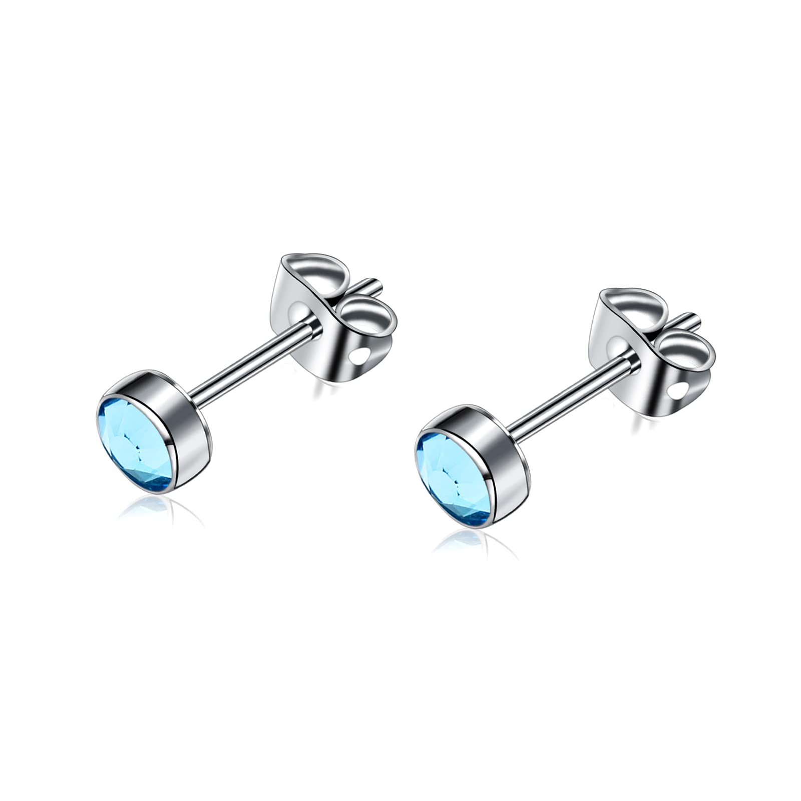 Artskin G23 Titanium Crystal Stud Earrings for Women Men Girls Hypoallergenic Nickel Free 3mm/4mm/5mm/7mm Dainty Elegant Classic Stud Earrings for Sensitive Ears (7MM, Aquamarine-)