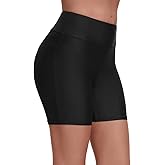 Yilisha Womens Tummy Control Swim Shorts Black Plus Size High Waisted Bikini Bottoms Swimsuit Shorts Swim Bottoms Swimwear
