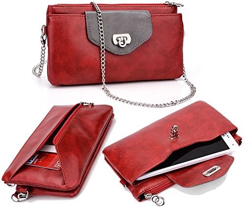 Compatible With: GOOPHONE| I6S Plus, I6 Plus, N3 Elite, N3+, N4 |RED GRAY| [VOGUE] Women's Leather Wallet Clutch Wristlet Case