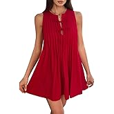Krumba Women Summer Pleated Dress: Sleeveless Keyhole Tie Front Mini – Casual for Ladies 25-35 Vacation Beach Party Wedding