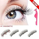 Magnetic Eyelashes, Premium Quality Triple Magnetic False Eyelashes Set for Natural Look , 3D Reusable Fake Lashes,No Glue (3 Magnets 1 Pair / 4 Pieces)