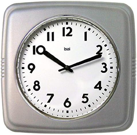 Bai 750.Ss Square Retro Wall Clock 9.5" Satin Silver