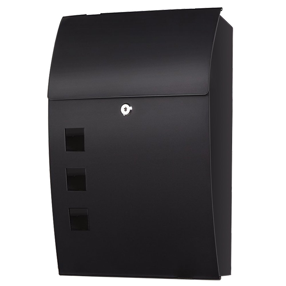 Black Wall Mounted Mailbox Large 18" Vertical Locking Drop Mail Box for