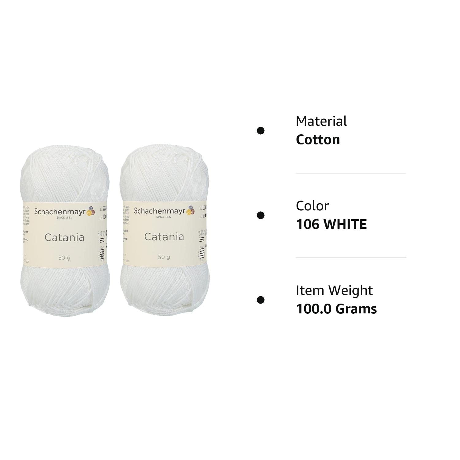 [ Set of 2 Skeins ] SMC Catania Originals 100% Mercerized Cotton Yarn, Total 3.52 Oz. Each 1.76 Oz (50g) / 136 Yrds (125 m) Amigurumi Yarn Fine-Sport 2 (106 White)