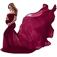 Women Maternity Dress for Photography Mermaid Off Shoulder Slim Fitted Chiffon Gown Flowy Baby Shower Maxi Photo Props Dress