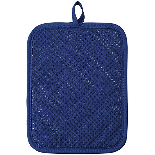 100% Cotton with Silicone Kitchen Everyday Basic Pot Holder Heat Resistant Coaster Potholder Oven Mitts with Pocket for Cooking and Baking Set of 2 Blue