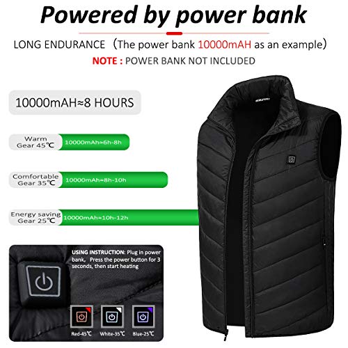 Venustas Heated Vest for Men and Woemn, Heated Coat Lightweight and Water&Wind Resistant(Unisex) Black