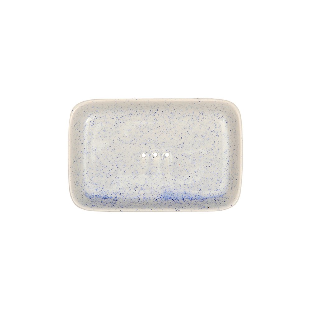 Tranquillo Ceramic NICOLE square soap dish with drainage holes 14 x 9 cm, white and blue