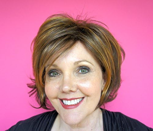 Brown Wig with Red Highlights Kanekalon Synthetic Wigs for Women, Short Brunette Style, Like Human Hair, Hair Loss Replacement