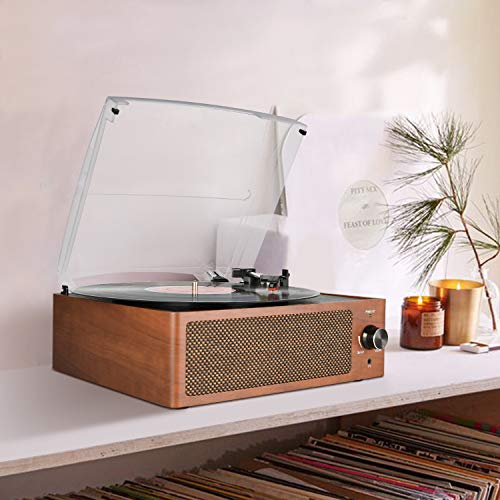 Bluetooth Record Player Belt-Driven 3-Speed Turntable, Vintage Vinyl Record Players Built-in Stereo Speakers, with Headphone Jack/ Aux Input/ RCA Line Out, Wooden - Thumbnail 3