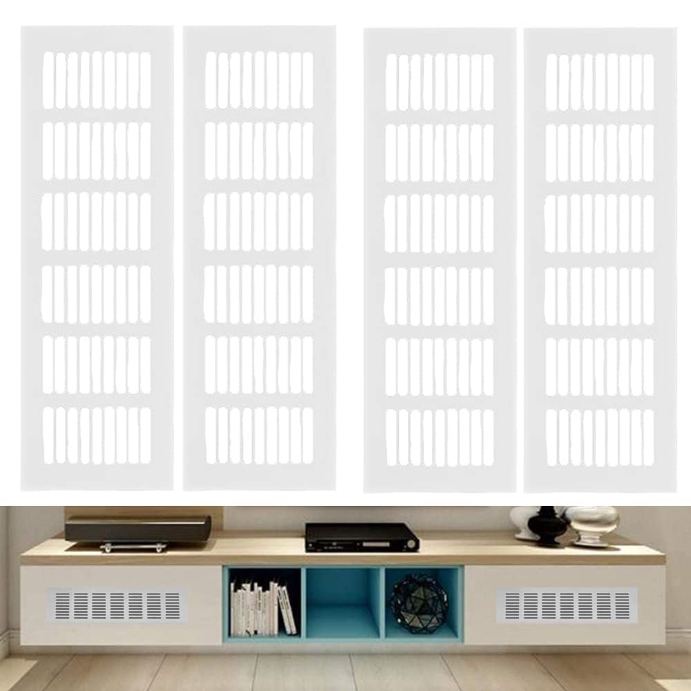 Air Vent Grille,4Pcs Aluminum Alloy Vent Cover Cooker Cabinet Vent Small Rectangle Ventilation Ideal Ventilation for Wardrobe Shoes Cabinet Sink Kitchen Stove Cabinet Showcase Silver（80X250mm）