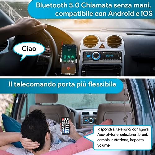 Chismos Bluetooth Car Stereo, 1 DIN Car Radio FM Radio Car MP3 Player Supports 2 USB/SD/Aux/Remote Control/Quick Charge, Support iOS/Android (Does Not Have RDS/CD)