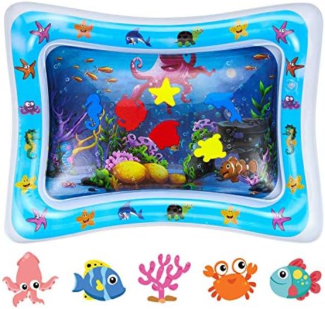 Inflatable Tummy Time Water Mat BPA Free Leakproof PVC Premium Water Play Mat for Babies Toddlers Infants Kids Perfect Baby Toy for Newborn Play Activity Center and Baby's Stimulation Growth (Blue)