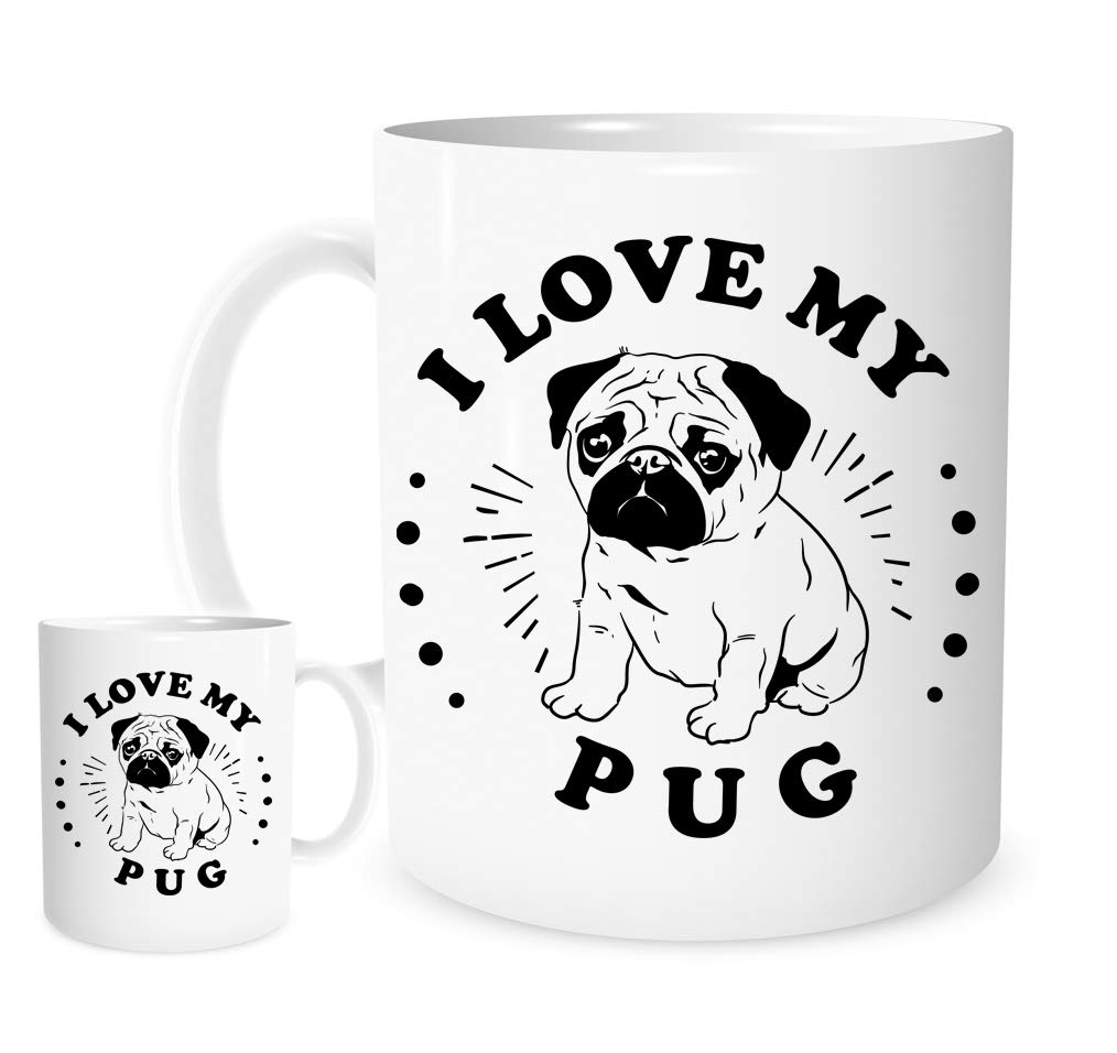Stoneys Badges I Love My Pug Mug – Cute Cartoon Pug Design, Gift for Dog Lovers & Pet Owners