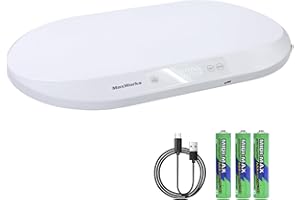 MaxWorks 51075 Baby & Pet Scale – 88 lbs Capacity, Type-C Rechargeable or AAA Battery, Large Platform, Unit Conversion, Lock & Tare, White (g/kg/lb/oz)