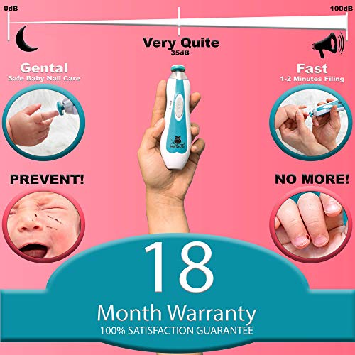 Baby Nail File Electric by Pretty MiniMe – Blue Infant Nail Clippers - Boy Baby Nail Trimmer - Safe Fingernail and Toenail Grooming Manicure Kit for Newborn Toddler and Kids - 10 File Tips