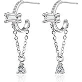 14K Gold Long Tassel Water Drop Earrings, Emerald and Pear Cut Moissanite Earrings, Stylish Statement Jewelry for Her