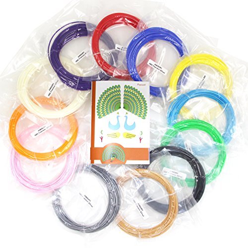 Juboury 384 Linear Feet 3D Pen Filament Refills- 1.75mm ABS Filament Pack with 12 Colors Refill Loop in 32 Linear Feet Each- Bonus 120 Stencils Book